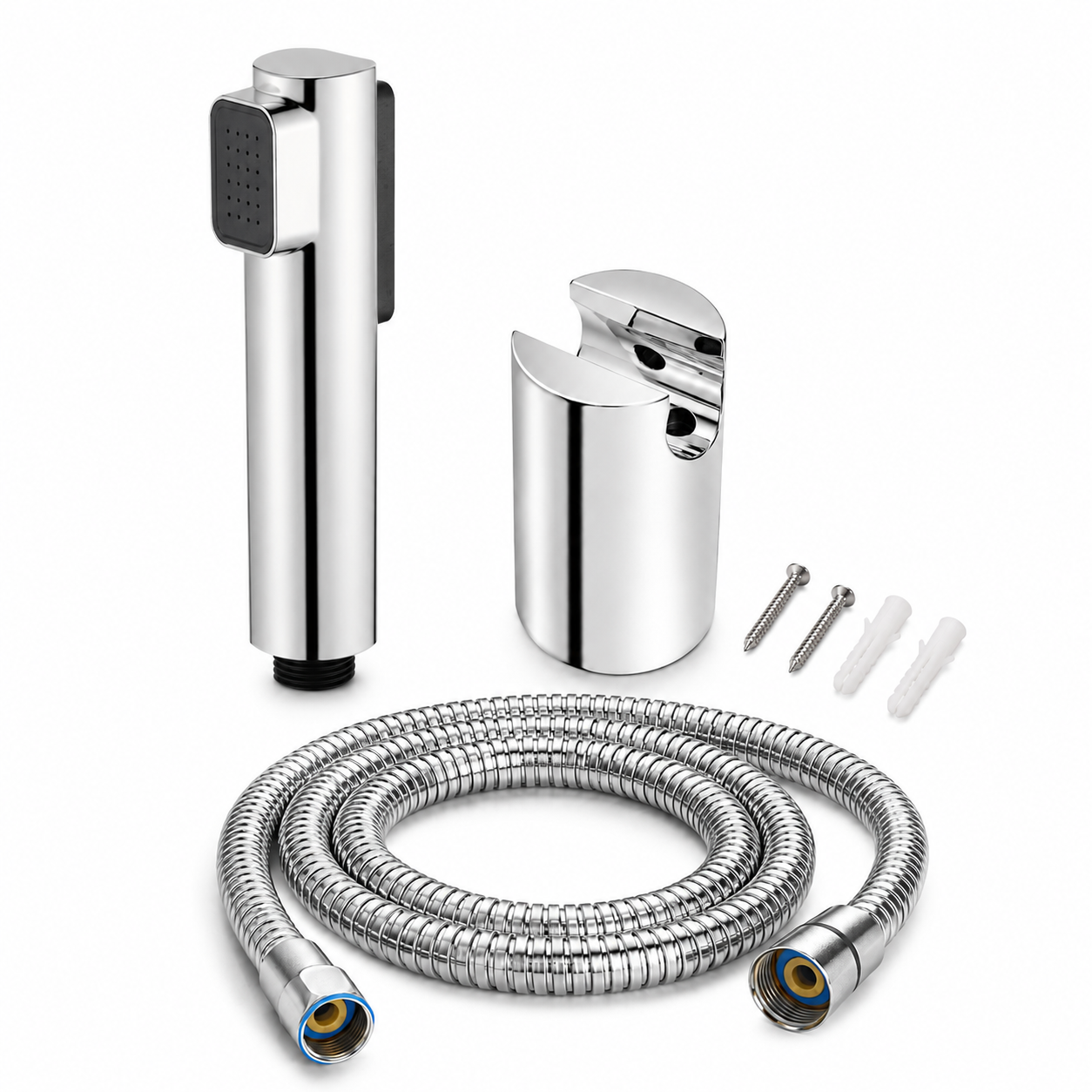 The Castle Decor 2-in-1 Health Faucet Set with Dual Outlet Spray, Stainless Steel Hose, Chrome Finish, Wall Holder & 1/2 Inch Connection for Toilet & Bathroom