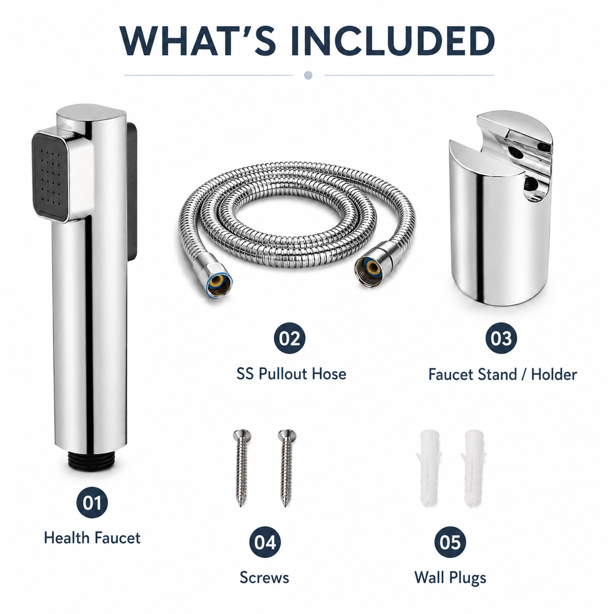 The Castle Decor 2-in-1 Health Faucet Set with Dual Outlet Spray, Stainless Steel Hose, Chrome Finish, Wall Holder & 1/2 Inch Connection for Toilet & Bathroom