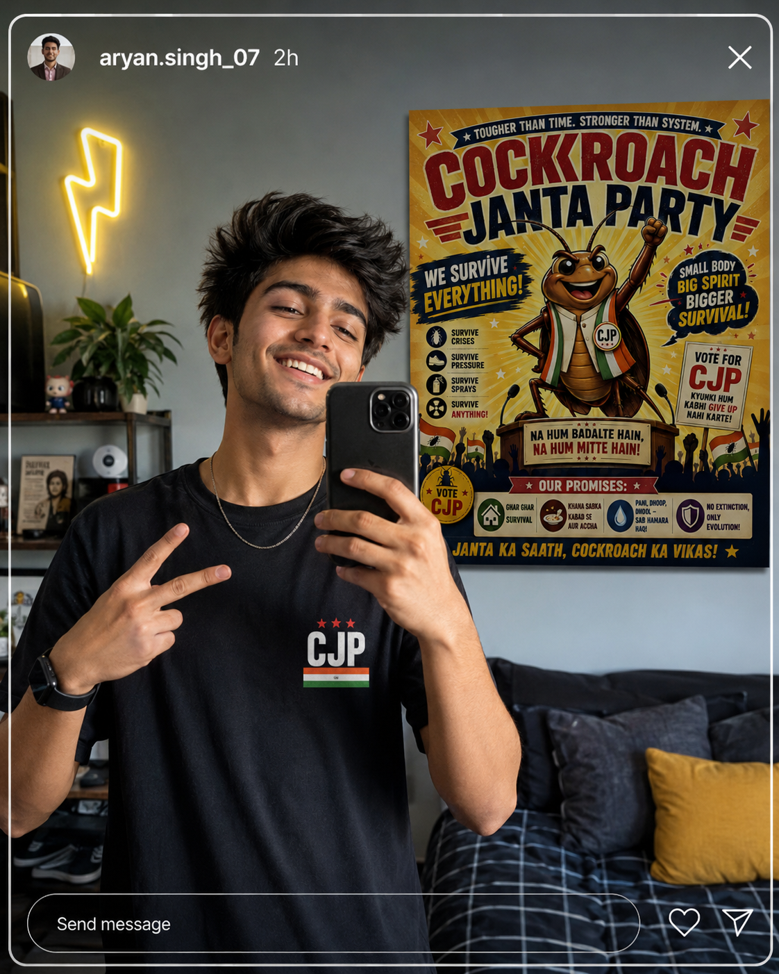 Cockroach Janta Party Poster | Funny Satirical Wall Art | Print & Framed Options