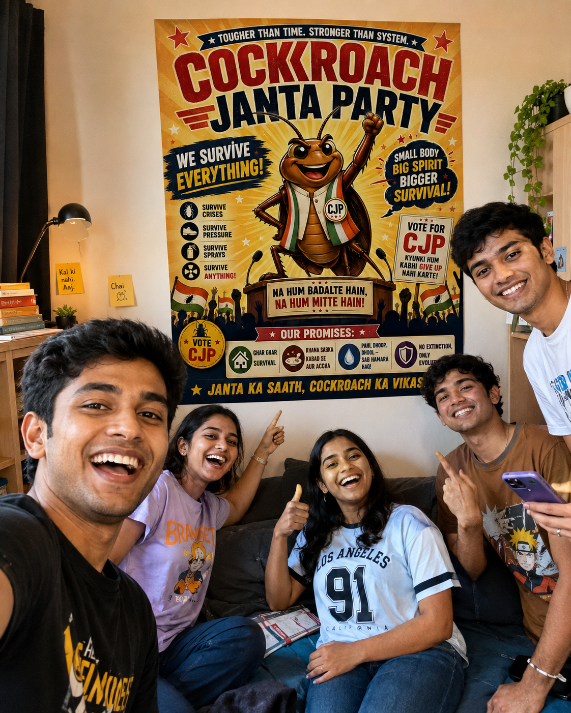 Cockroach Janta Party Poster | Funny Satirical Wall Art | Print & Framed Options