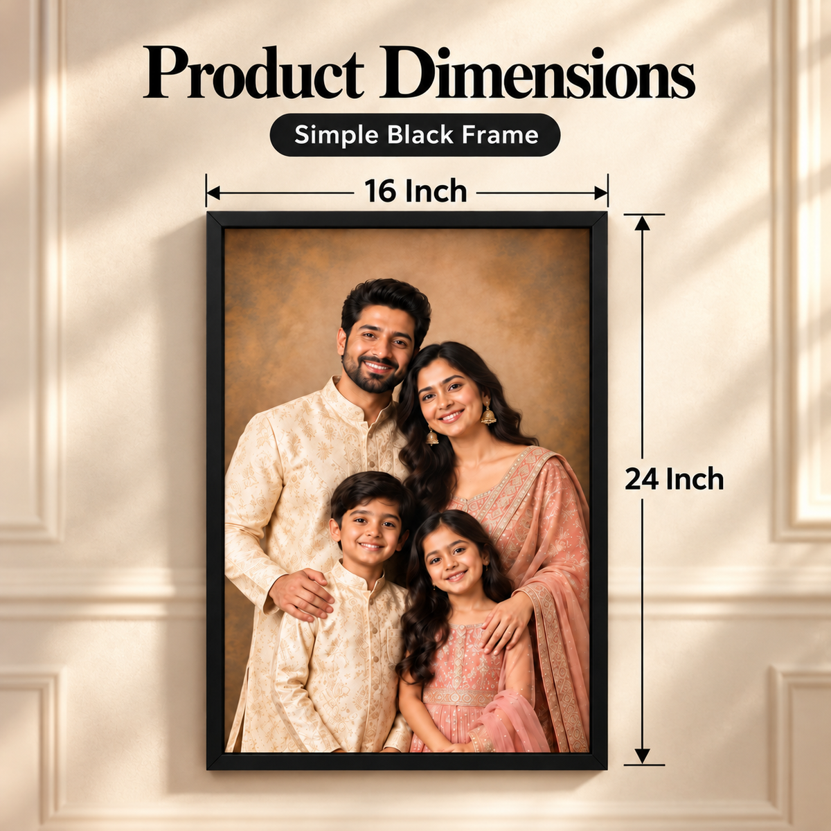 Custom Photo Frame for Wall – Personalized Family Portrait Set of 3 | Black Frame | The Castle Decor | 16x24